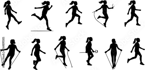 Girl skipping sport activity silhouette

