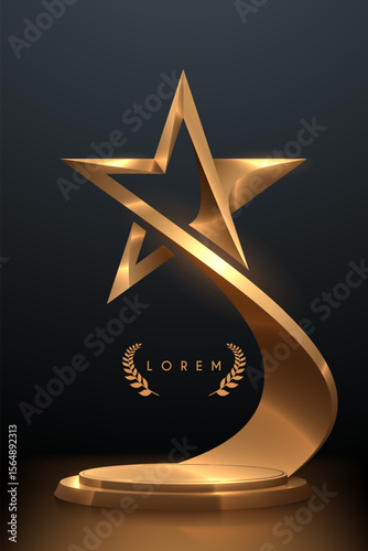 Award trophy with gold star shape