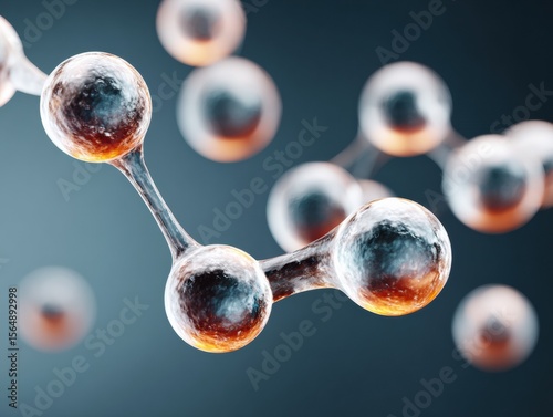 Quantum molecular structure with interconnected spheres in dynamic digital network design, symbolizing AI innovation and scientific growth in tech and analytics