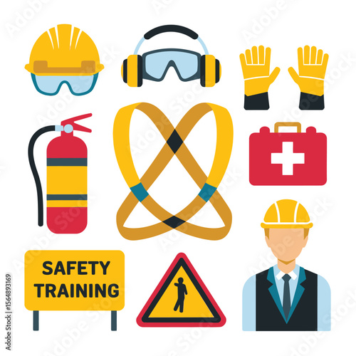 2d vector illustration safety icons , Civil protection and safety when working and taking safety 
