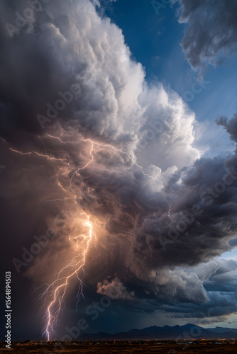 Dramatic and Chaotic Display of Unruly Weather with Ominous Clouds and Lightning
