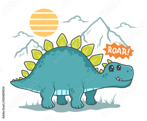 Cool stegosaur hand drawn illustration , ready for print on t-shirt and other uses.