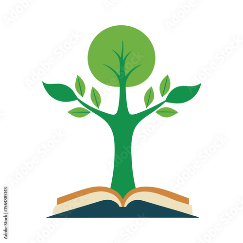 Tree sprouting from an open book symbolizing growth and knowledge Vector illustration