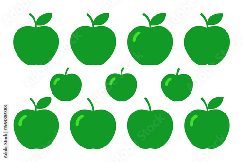 Collection of green apple icons arranged in rows isolated on transparent background