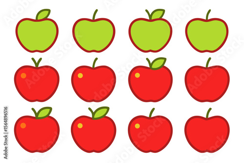 Collection of red and green apples isolated on transparent background