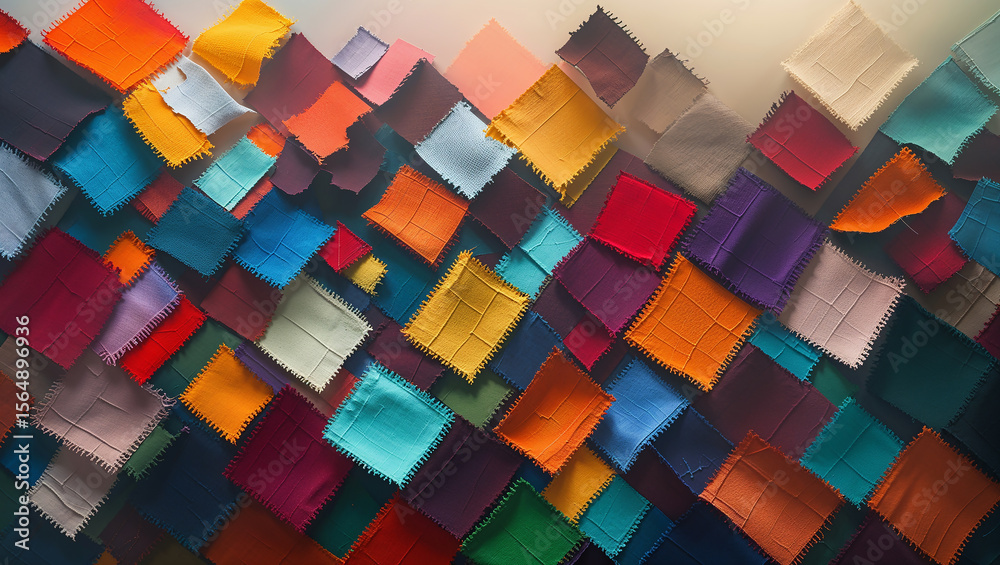 Fototapeta premium Vibrant patchwork of colorful fabric squares