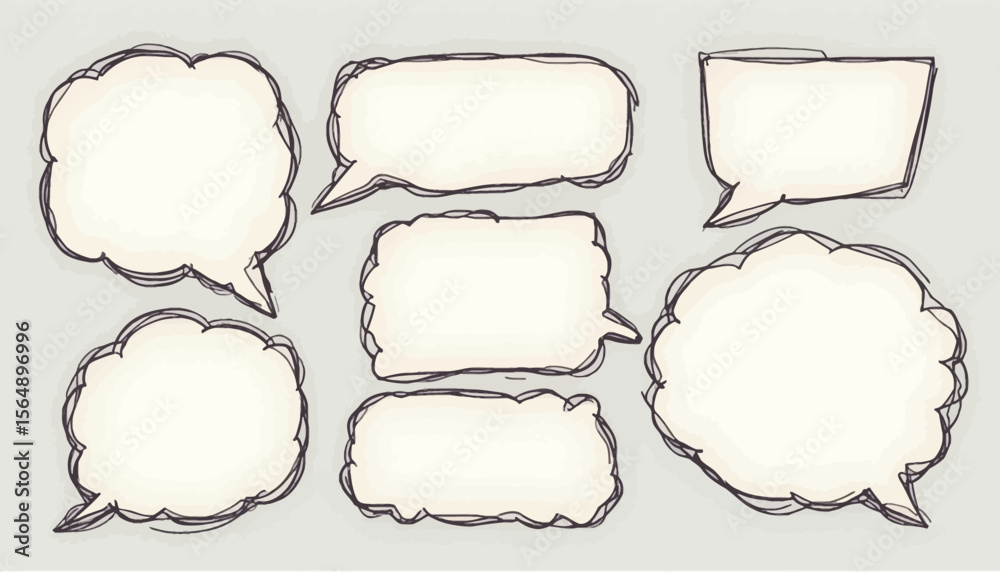 Obraz premium A collection of hand-drawn speech bubbles, various shapes and sizes, ready for text.