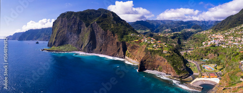 amazing Madeira island nature scenery. aerial drone panorama of beautiful  co...