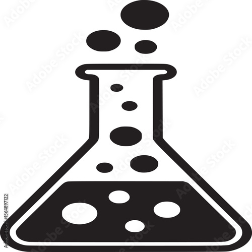 Chemical science experiment beaker flask with bubbles vector illustration icon graphic design on transparent background