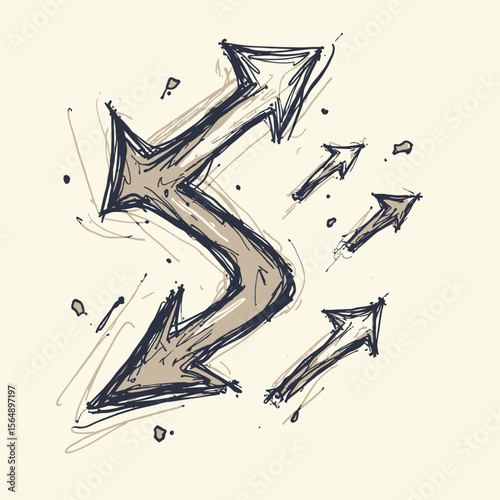Abstract graphic design featuring multiple stylized arrows pointing upwards and outwards.