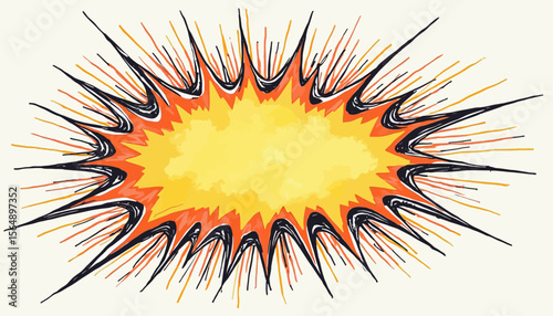 Hand-drawn explosion graphic with black spiky outline and yellow-orange center on a white background.