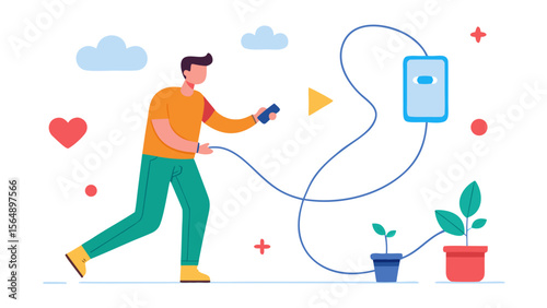 Whimsical Vector Illustration of Social Media Addiction