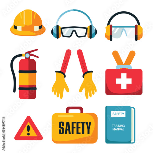 2d vector illustration safety icons , Civil protection and safety when working and taking safety 
