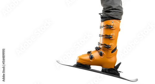Orange ski boots with black accents isolated on white background
 photo