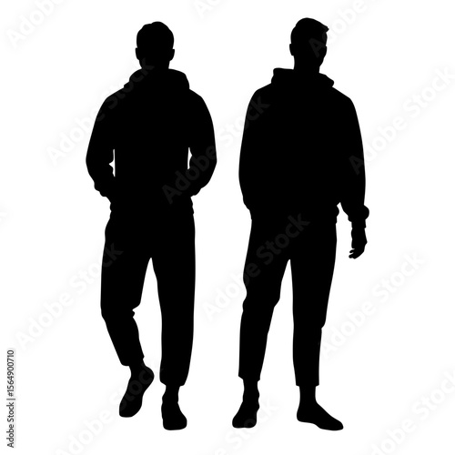Silhouette of men in hoodies and joggers, casual fashion illustration