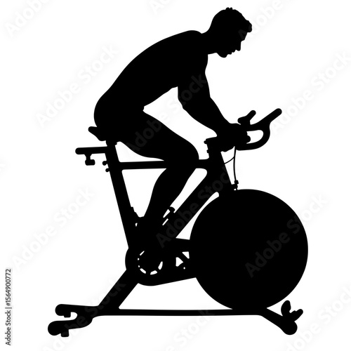 Silhouette of cyclist on stationary bike, indoor workout exercise fitness