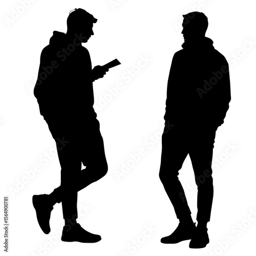 Silhouettes of travelers in casual wear, urban commuting lifestyle
