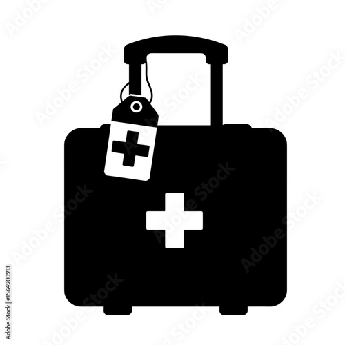 Silhouette of suitcase with medical cross, health travel security