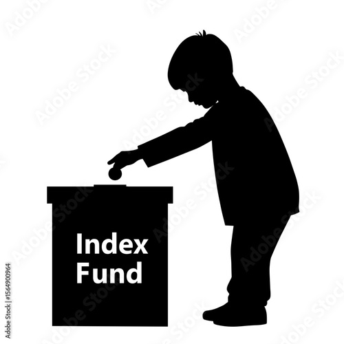 Silhouette of child investing in index fund, youth financial literacy