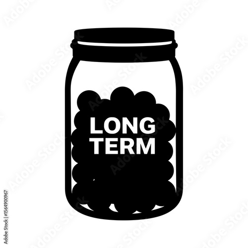 Silhouette of coin jar labeled "Long-Term", future financial planning concept