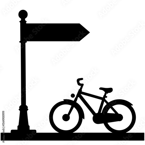 Silhouette of bicycle next to metro station sign, urban mobility concept