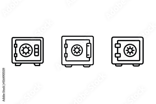 3 bundles wide of a minimalist flat design illustration of a classic safe box silhouette icon on white background 