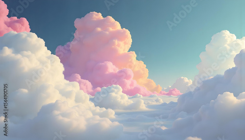 Surreal colourful clouds against blue sky. Cloudscape Background. Full frame of the pastel sky with pink storm clouds. Pale Blue Sky and White Fluffy Clouds. Patel clouds. pastel cloud, calm,aesthetic