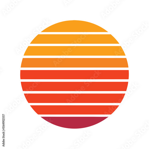 Faded Sun Icon with Clean Retro Horizontal Lines Vector