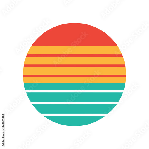 Faded Sunset Icon with Minimal Retro Stripes Vector