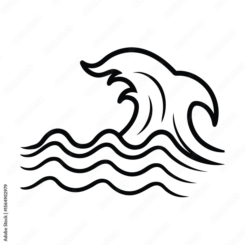Naklejka premium sea wave retro style in minimal line art