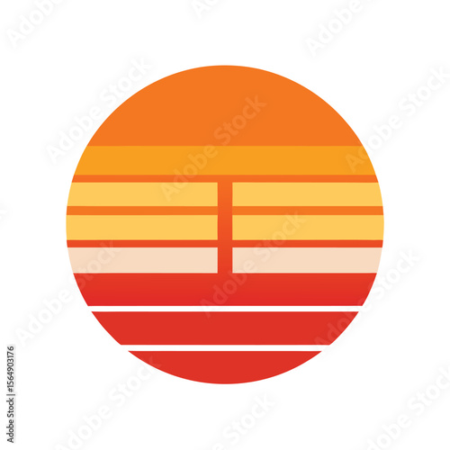 Classic Round Retro Sun Icon with Clean Horizontal Lines