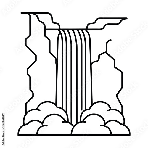spring waterfall outline in simple line art vector