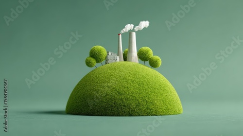Sustainable energy icons rising above a green hill and Earth, showing harmony between nature and innovation