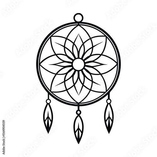 stylized dream catcher line art in clean vector art