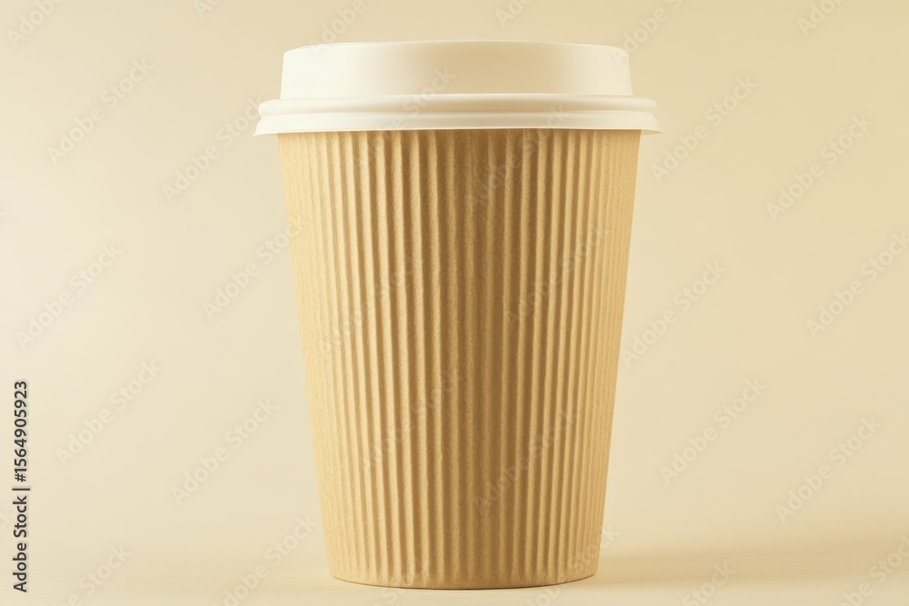 Eco-friendly disposable coffee cup with ribbed texture against neutral background Eco-friendly disposable coffee cup with ribbed texture against neutral background