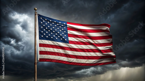 American Flag Waving Proudly Against a Dramatic Sky Symbolizing Patriotism and National Pride in the Face of Overwhelming Odds