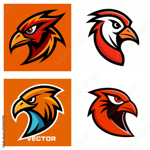 Four eagle head logos with different color schemes and backgrounds in a square arrangement format image