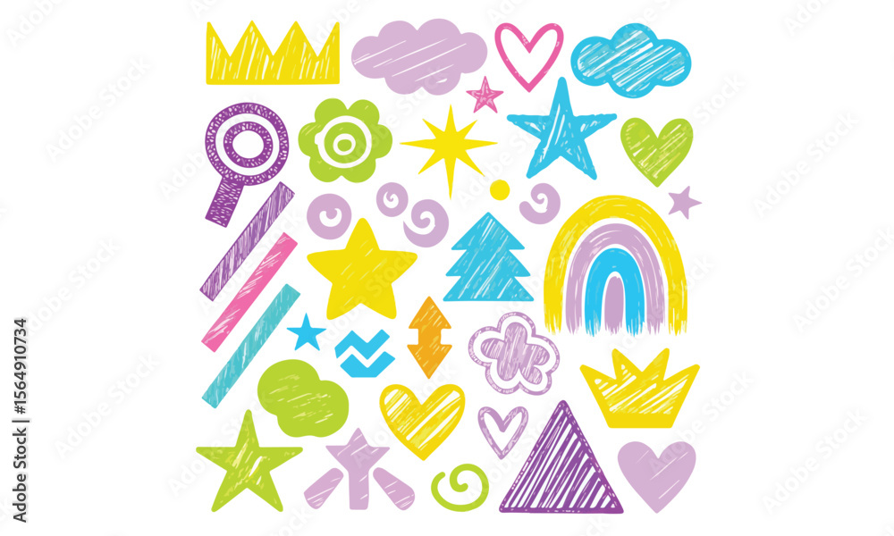 Fototapeta premium Kid crayon doodle set vector