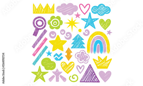 Kid crayon doodle set vector
