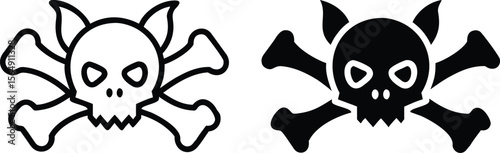 Skull Crossbones Icon Set, Black and White Pirate Danger Symbols