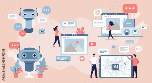 Illustration depicting artificial intelligence and human collaboration in technology sector