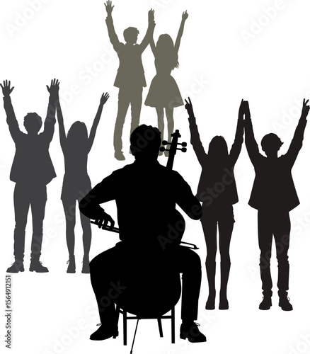 silhouette of a man with a cello.eps