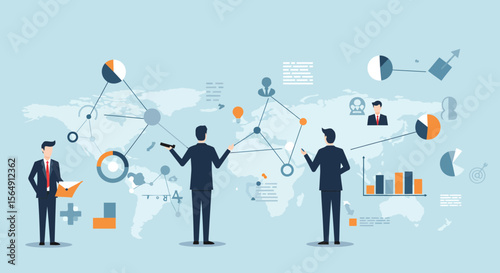 Business strategy and global communication illustration with business people
