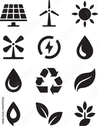 Eco Power Silhouette Icons Pack

