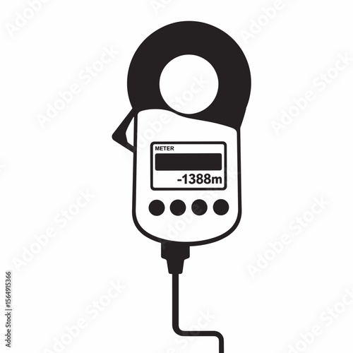 Digital clamp meter with display showing measurement.  Precise electrical measurement tool with clear digital readout and ergonomic design.