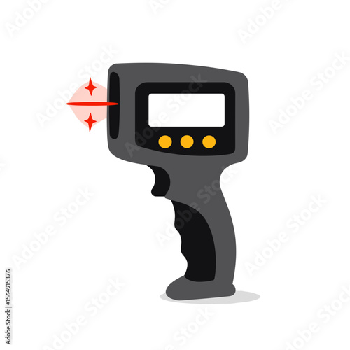 Infrared thermometer digital non-contact device for temperature measurement.  Device accurately measures body temperature, providing quick readings.