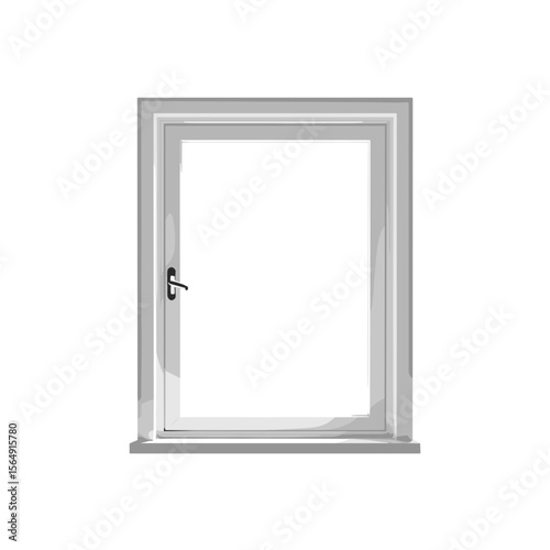 White window frame with simple design and single handle. Window features clean lines and modern style. This window frame is perfect for showcasing building materials.