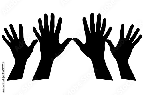 Four Hands Silhouette, Reaching Up, Black and White