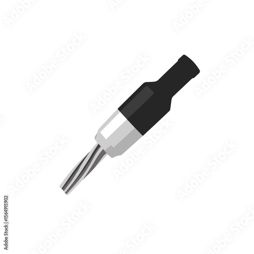 Electrical connector, black plastic housing and metal threaded barrel, isolated on white background. This component is perfect for various applications,