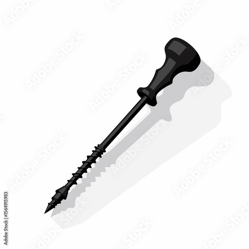 Black plastic screw for deck construction.  This durable screw features a comfortable ergonomic handle and a sharp, self-tapping point for easy installation.